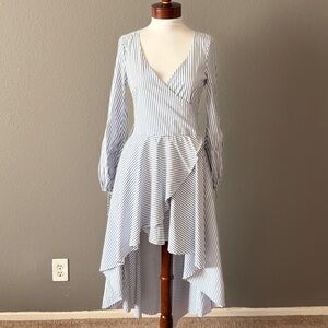 Caroline Constas New York Lena navy blue white nautical hi low stripe dress Sz S